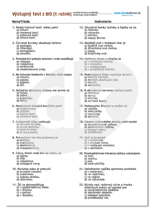 Test Z Biologii Klasa 7 Dział 3